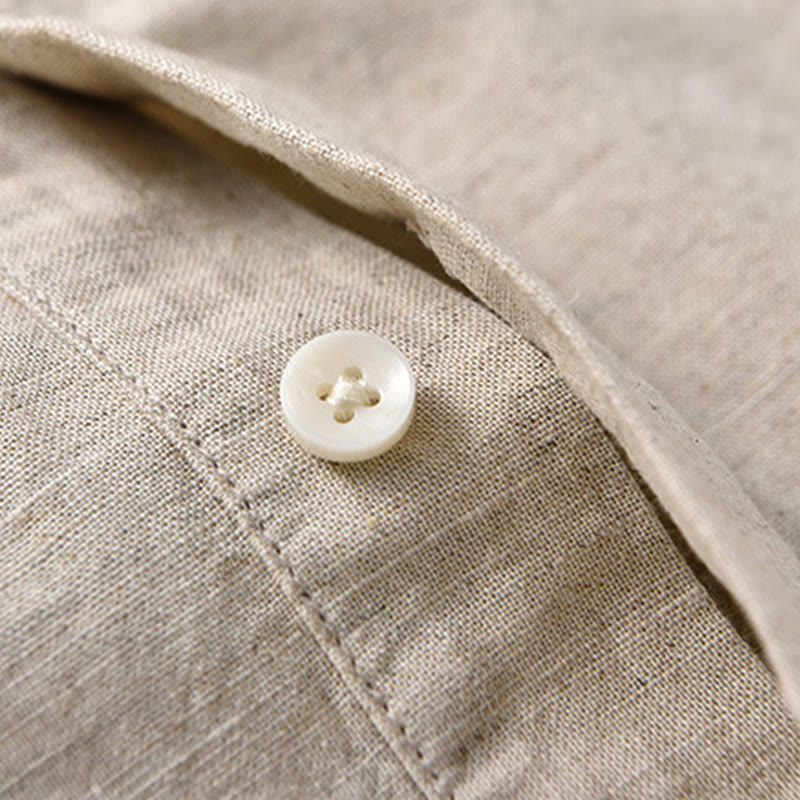 Chemise d'été en coton et lin à manches courtes et demi-boutons pour homme, couleur unie, motif Buddha Stones