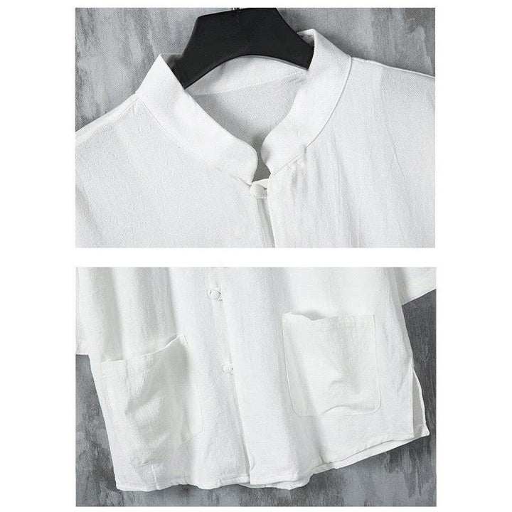 Chemise d'été en lin à manches mi-longues et poches pour homme, motif Buddha Stones , couleur unie