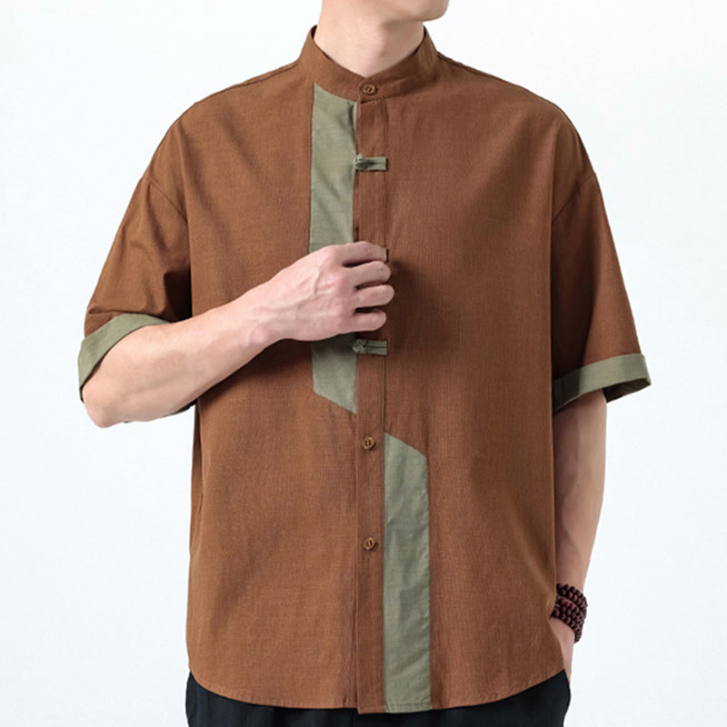 Chemise à manches mi-longues en coton et lin pour homme, style chinois, décontracté, assorti, motif grenouille et Buddha Stones