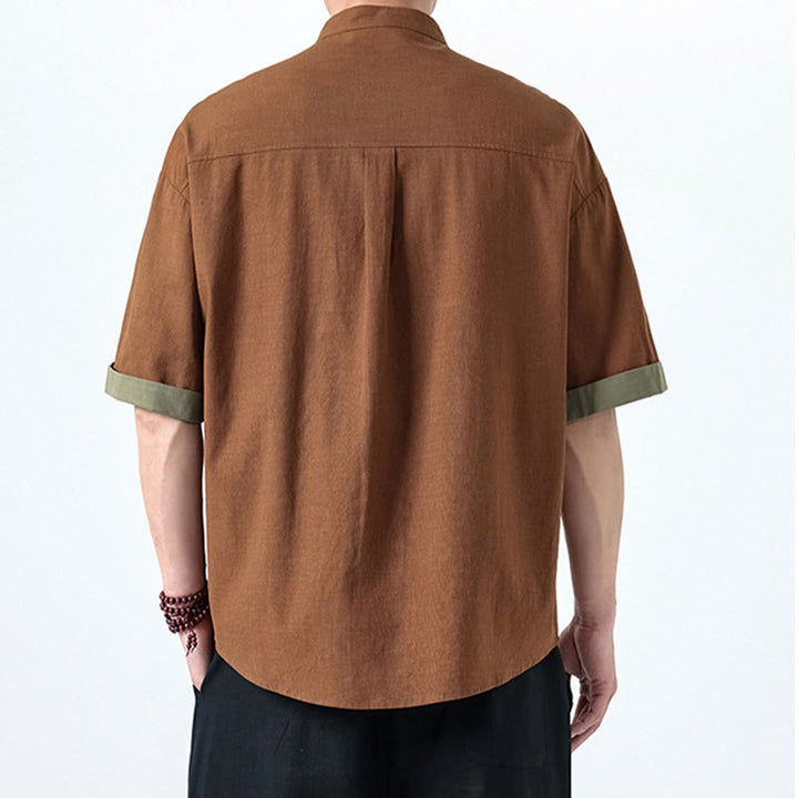 Chemise à manches mi-longues en coton et lin pour homme, style chinois, décontracté, assorti, motif grenouille et Buddha Stones