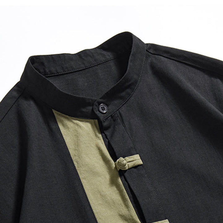 Chemise à manches mi-longues en coton et lin pour homme, style chinois, décontracté, assorti, motif grenouille et Buddha Stones