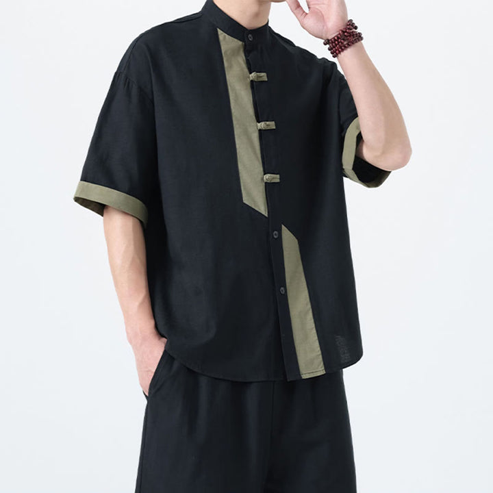 Chemise à manches mi-longues en coton et lin pour homme, style chinois, décontracté, assorti, motif grenouille et Buddha Stones
