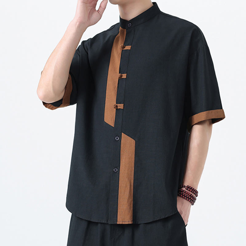 Chemise à manches mi-longues en coton et lin pour homme, style chinois, décontracté, assorti, motif grenouille et Buddha Stones