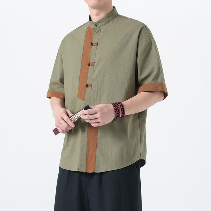 Chemise à manches mi-longues en coton et lin pour homme, style chinois, décontracté, assorti, motif grenouille et Buddha Stones