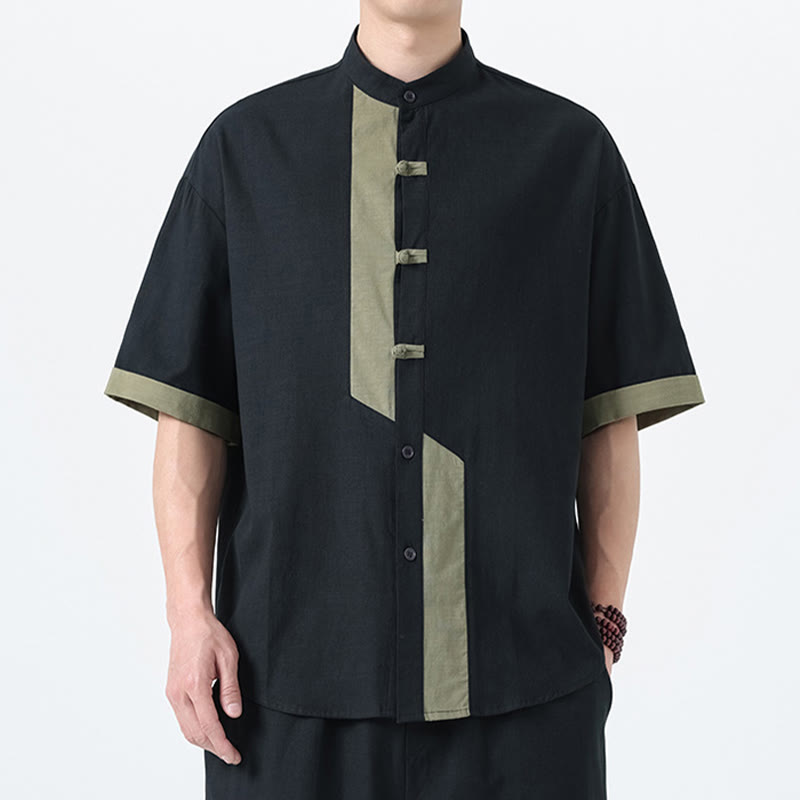 Chemise à manches mi-longues en coton et lin pour homme, style chinois, décontracté, assorti, motif grenouille et Buddha Stones