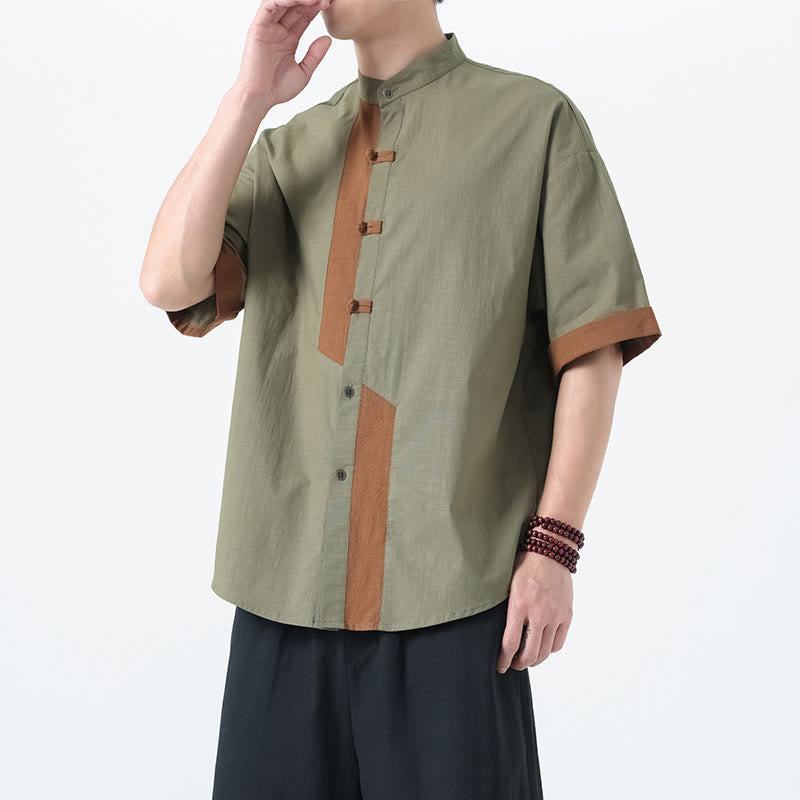Chemise à manches mi-longues en coton et lin pour homme, style chinois, décontracté, assorti, motif grenouille et Buddha Stones