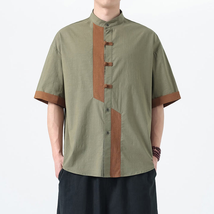 Chemise à manches mi-longues en coton et lin pour homme, style chinois, décontracté, assorti, motif grenouille et Buddha Stones