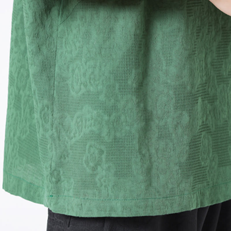 Chemise à manches courtes en coton et lin pour homme, motif floral jacquard, motif Buddha Stones, couleur pure et rétro - image 10