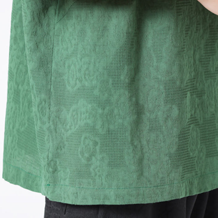 Chemise à manches courtes en coton et lin pour homme, motif floral jacquard, motif Buddha Stones, couleur pure et rétro - image 10