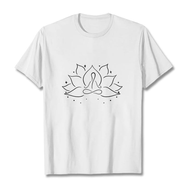 T-shirt avec motif de pose de yoga méditative, Buddha Stones et fleur de lotus - Blanc - 2XL - image 8