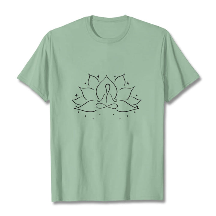 T-shirt avec motif de pose de yoga méditative, Buddha Stones et fleur de lotus - Vert pâle - 2XL - image 15