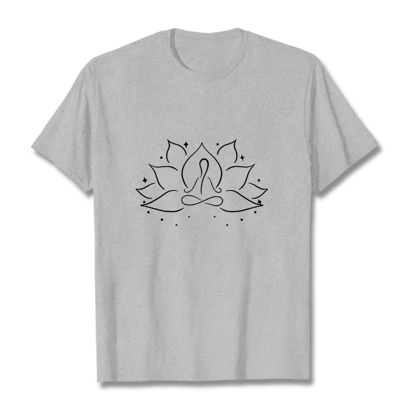 T-shirt avec motif de pose de yoga méditative, Buddha Stones et fleur de lotus - Gris clair - 2XL - image 20