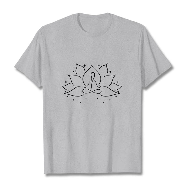 T-shirt avec motif de pose de yoga méditative, Buddha Stones et fleur de lotus - Gris clair - 2XL - image 20