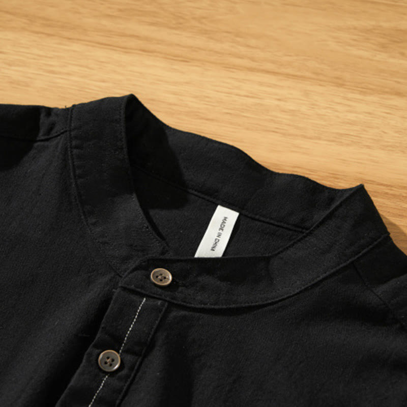 Chemise d'été en coton à manches courtes et demi-bouton pour homme Motif Buddha Stones