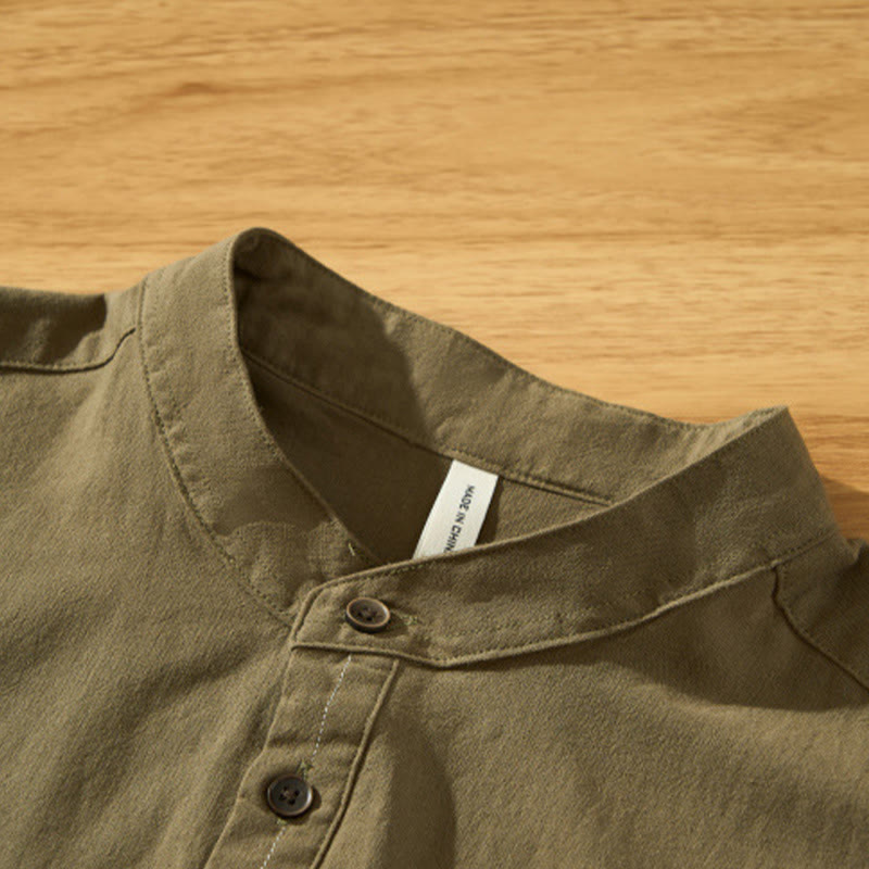 Chemise d'été en coton à manches courtes et demi-bouton pour homme Motif Buddha Stones