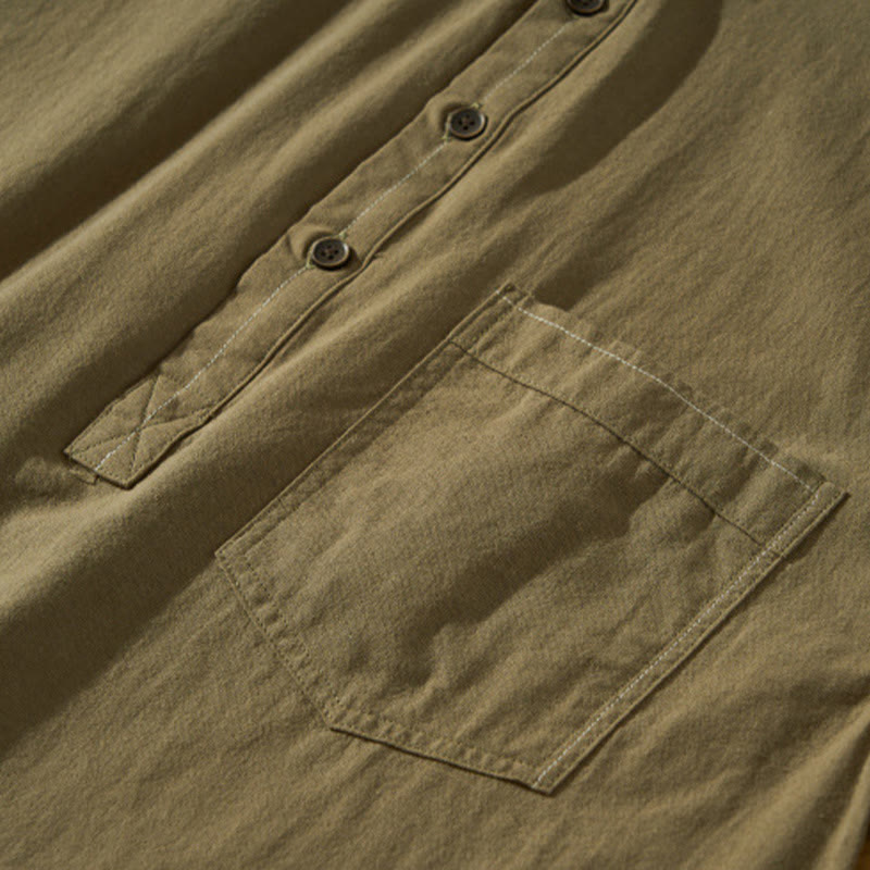 Chemise d'été en coton à manches courtes et demi-bouton pour homme Motif Buddha Stones