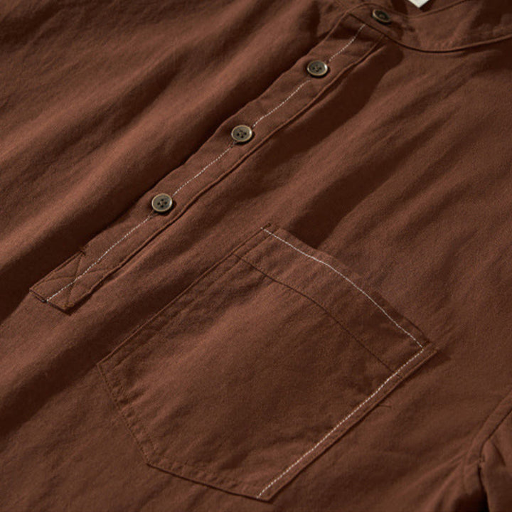 Chemise d'été en coton à manches courtes et demi-bouton pour homme Motif Buddha Stones