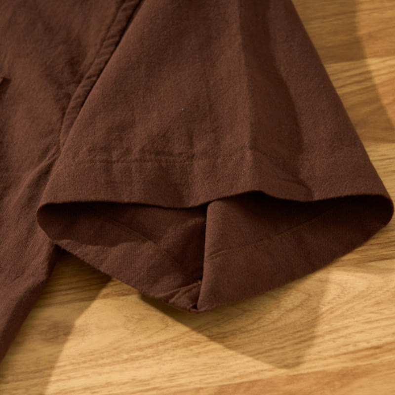 Chemise d'été en coton à manches courtes et demi-bouton pour homme Motif Buddha Stones