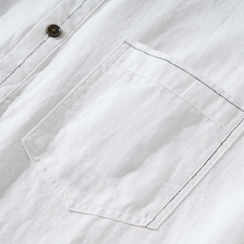 Chemise d'été en coton à manches courtes et demi-bouton pour homme Motif Buddha Stones