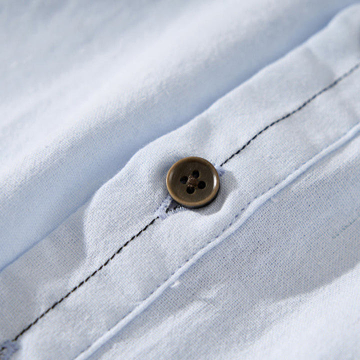 Chemise d'été en coton à manches courtes et demi-bouton pour homme Motif Buddha Stones