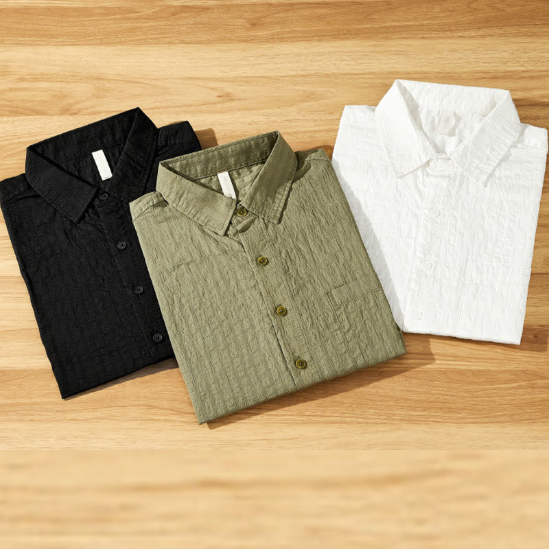 Chemise d'été en Tencel à manches courtes et boutons pour homme, couleur unie et respirante, motif Buddha Stones