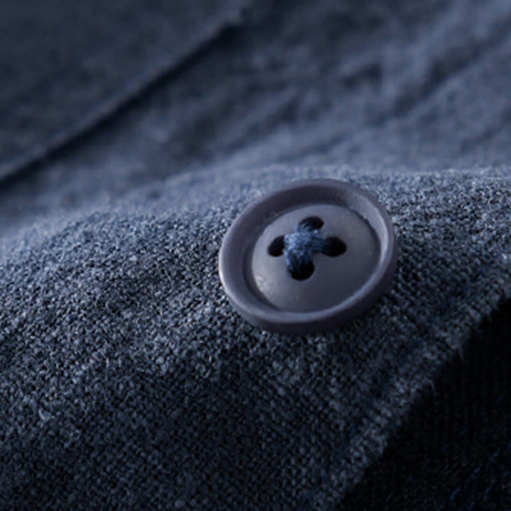 Chemise à manches longues en coton et lin pour homme, motif Buddha Stones, couleur unie, revers, avec poche - image 17