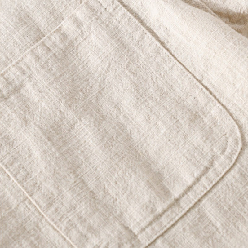 Chemise à manches longues en coton et lin pour homme, motif Buddha Stones, couleur unie, revers, avec poche - image 4