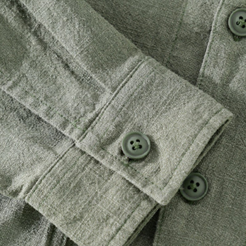 Chemise à manches longues en coton et lin pour homme, motif Buddha Stones, couleur unie, revers, avec poche - image 23