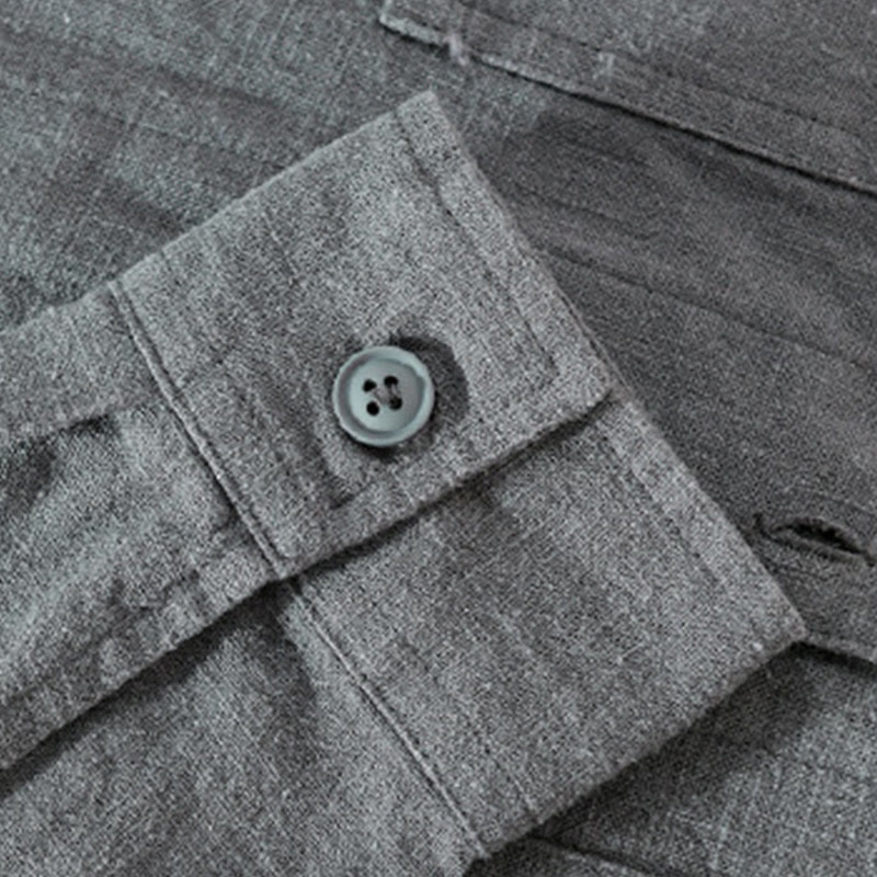 Chemise à manches longues en coton et lin pour homme, motif Buddha Stones, couleur unie, revers, avec poche - image 12