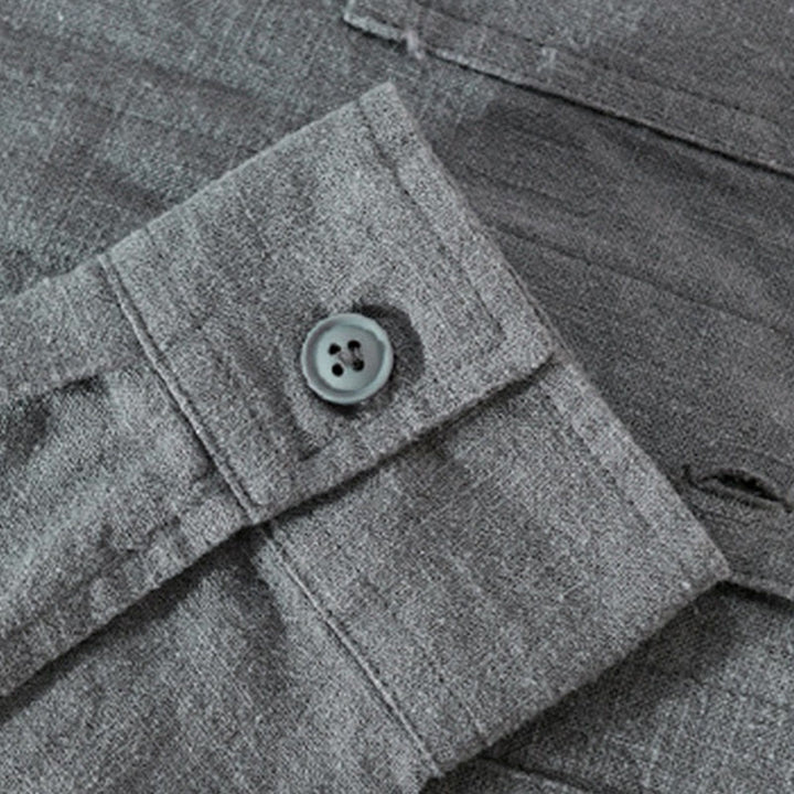 Chemise à manches longues en coton et lin pour homme, motif Buddha Stones, couleur unie, revers, avec poche - image 12