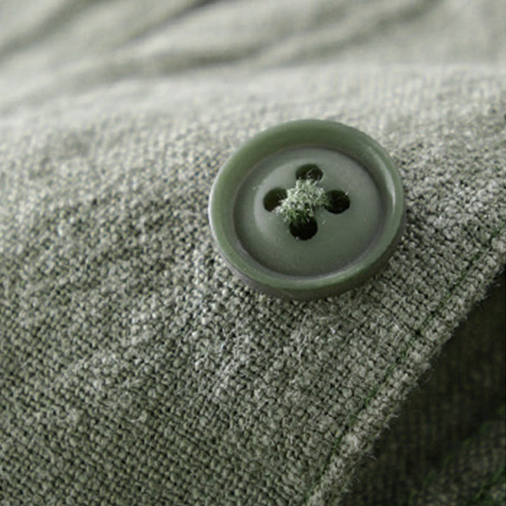 Chemise à manches longues en coton et lin pour homme, motif Buddha Stones, couleur unie, revers, avec poche - image 22