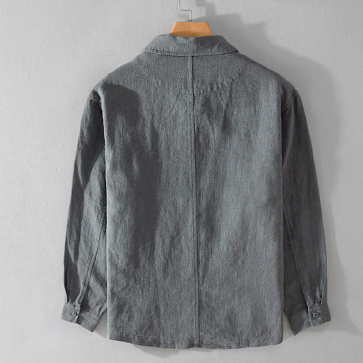 Chemise à manches longues en coton et lin pour homme, motif Buddha Stones, couleur unie, revers, avec poche - image 9