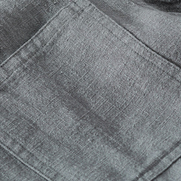 Chemise à manches longues en coton et lin pour homme, motif Buddha Stones, couleur unie, revers, avec poche - image 13