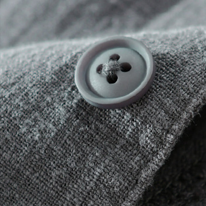 Chemise à manches longues en coton et lin pour homme, motif Buddha Stones, couleur unie, revers, avec poche - image 11