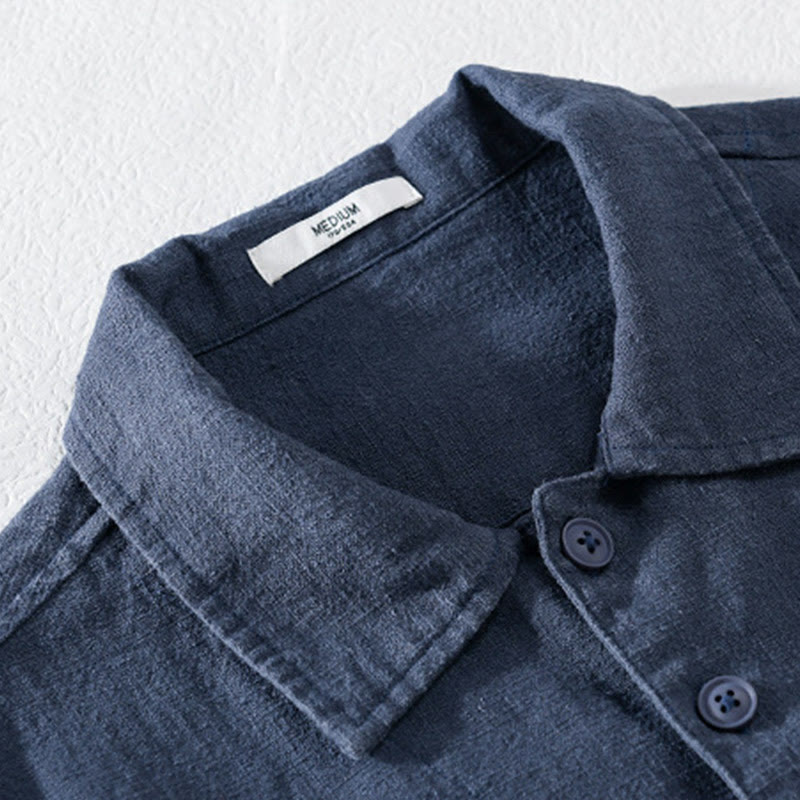 Chemise à manches longues en coton et lin pour homme, motif Buddha Stones, couleur unie, revers, avec poche - image 15