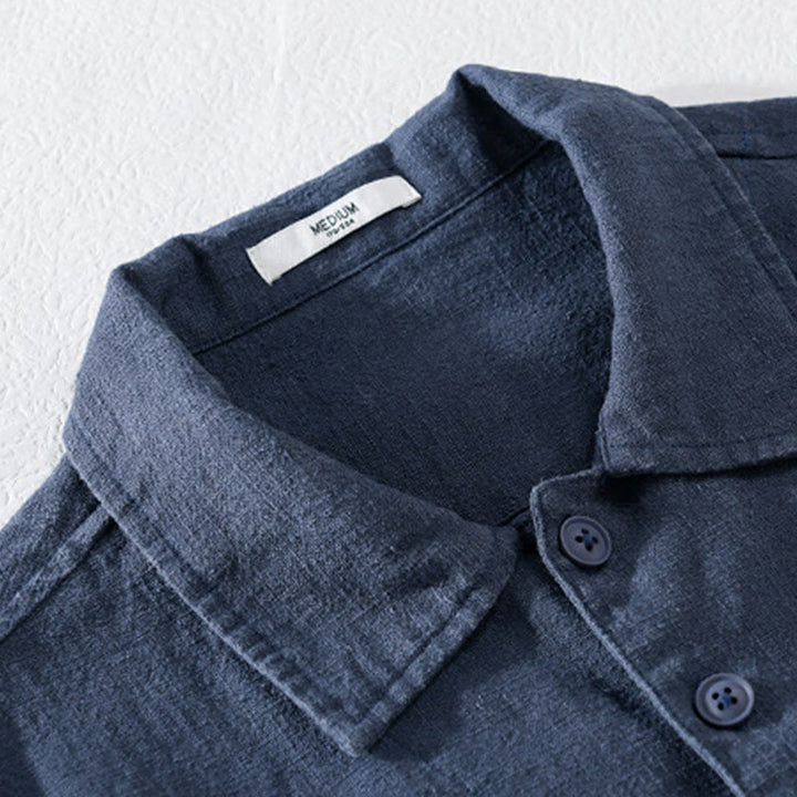 Chemise à manches longues en coton et lin pour homme, motif Buddha Stones, couleur unie, revers, avec poche - image 15