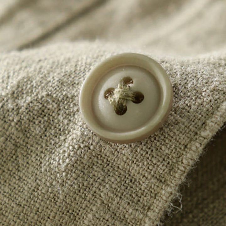 Chemise à manches longues en coton et lin pour homme, motif Buddha Stones, couleur unie, revers, avec poche - image 28