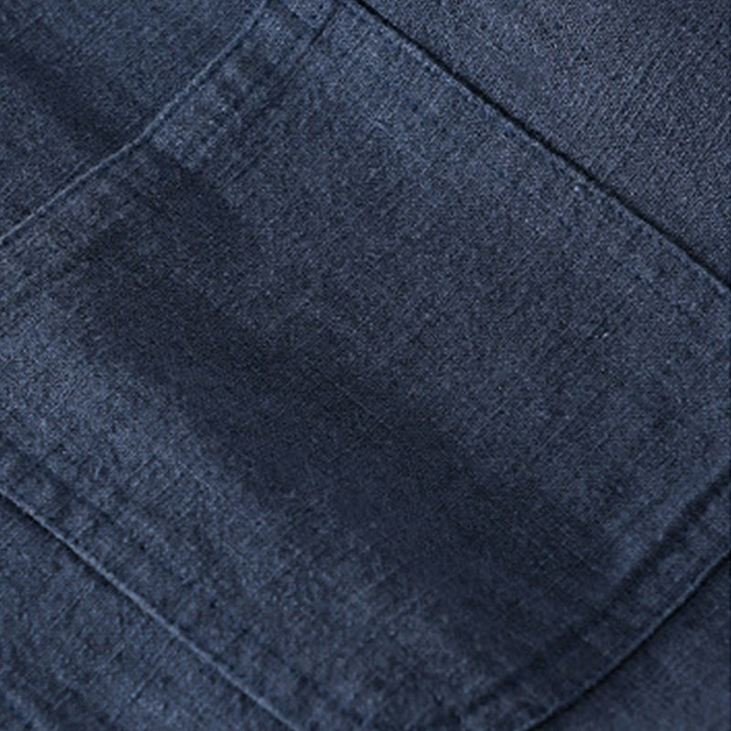 Chemise à manches longues en coton et lin pour homme, motif Buddha Stones, couleur unie, revers, avec poche - image 19