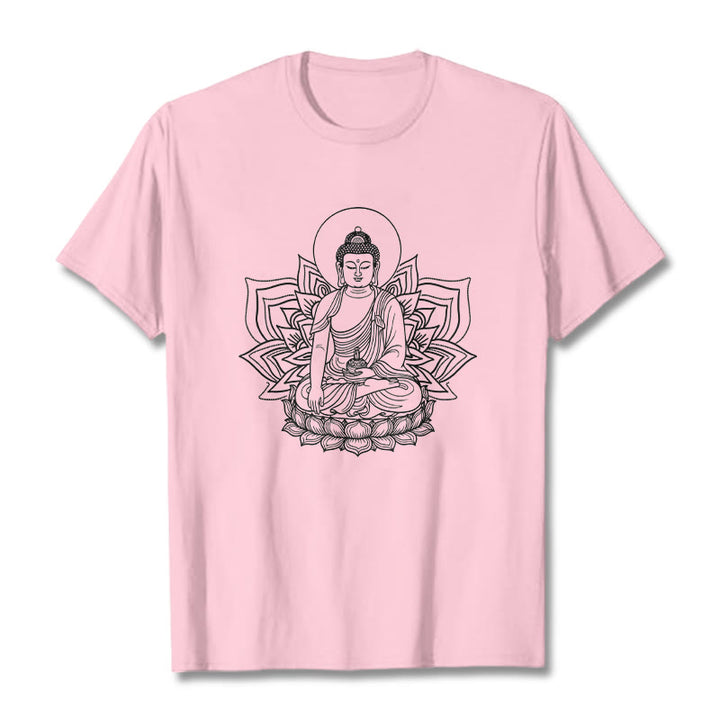 T-shirt Buddha Stones Médecine Bouddha assis sur un piédestal de lotus - Rose clair - 2XL - image 13