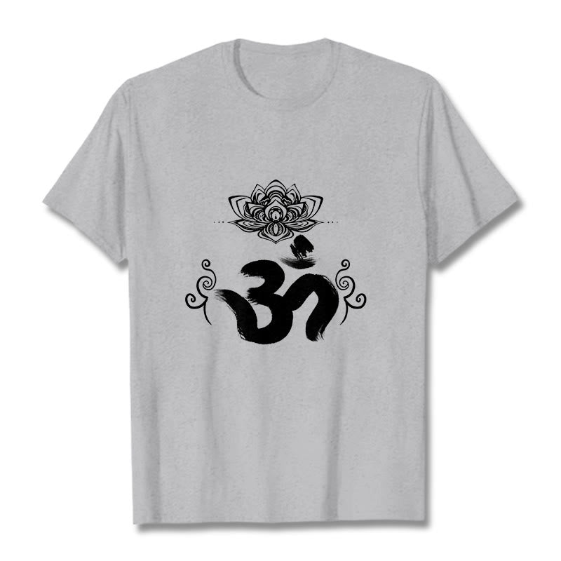 T-shirt floral sanskrit avec Buddha Stones et symbole Om - Gris clair - 2XL - image 11