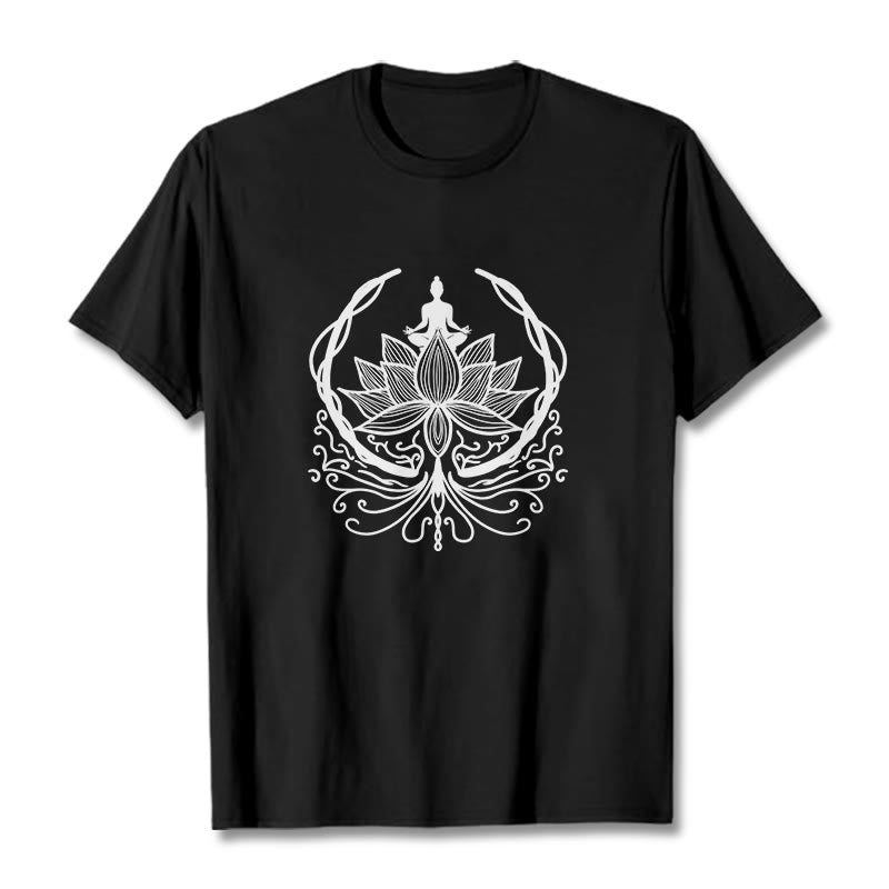 T-shirt Bouddha assis dans une fleur de lotus Buddha Stones en méditation - Noir - 2XL - image 7