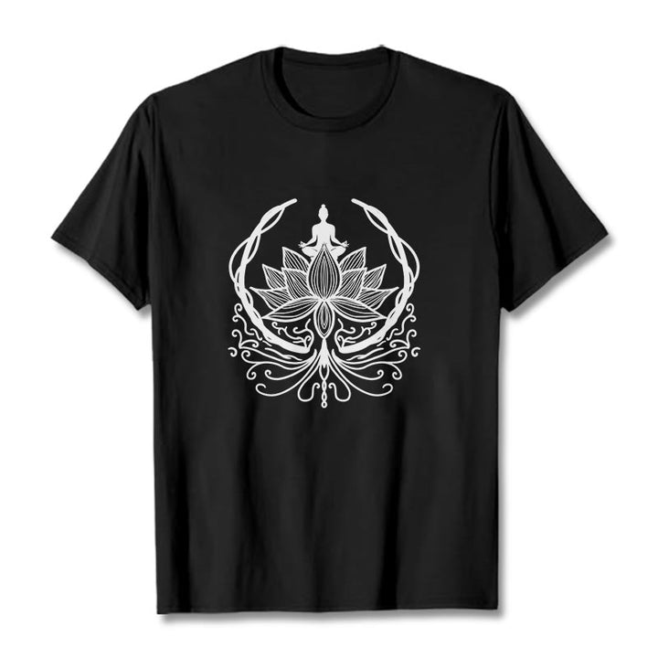 T-shirt Bouddha assis dans une fleur de lotus Buddha Stones en méditation - Noir - 2XL - image 7