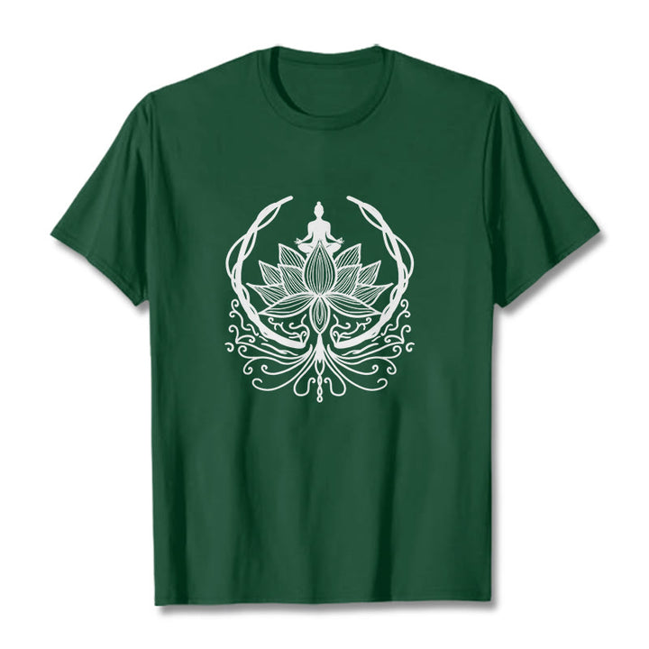 T-shirt Bouddha assis dans une fleur de lotus Buddha Stones en méditation - Forêt Verte - 2XL - image 5