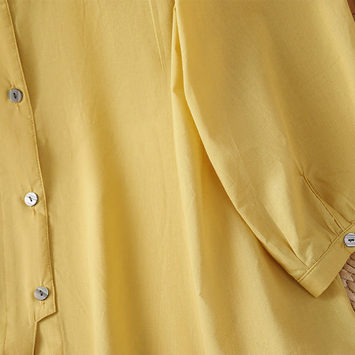 Chemise à col ras du cou en coton et lin à manches trois-quarts et simple boutonnage avec ourlet en dentelle et Buddha Stones - image 3