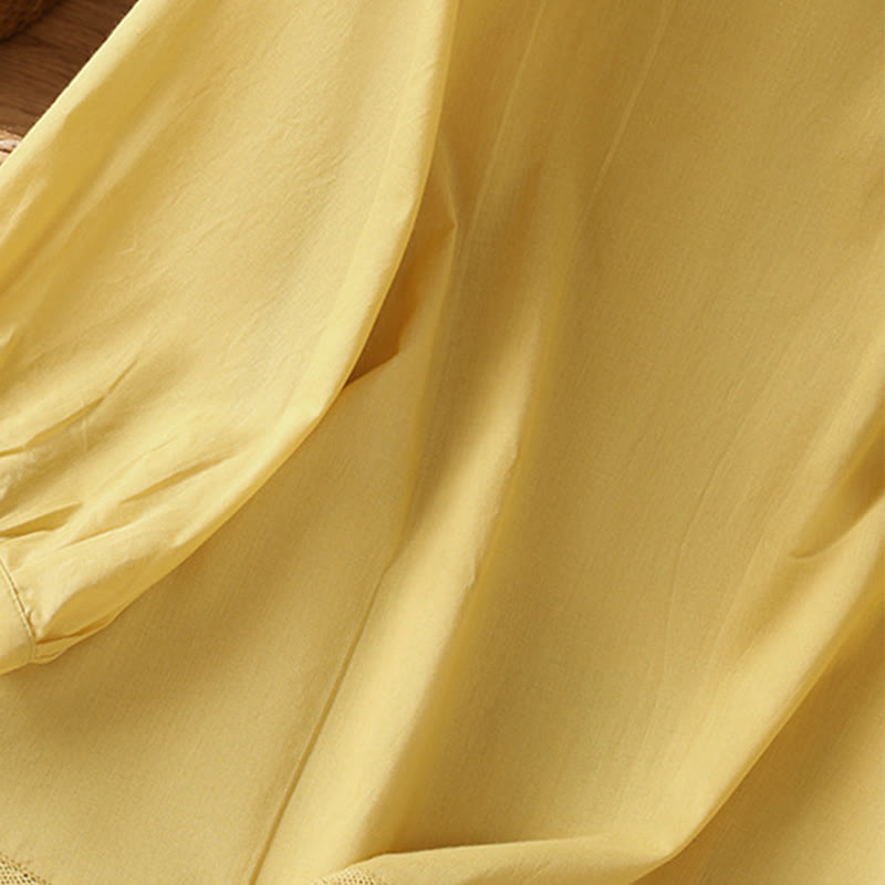 Chemise à col ras du cou en coton et lin à manches trois-quarts et simple boutonnage avec ourlet en dentelle et Buddha Stones - image 9