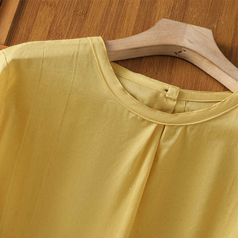 Chemise à col ras du cou en coton et lin à manches trois-quarts et simple boutonnage avec ourlet en dentelle et Buddha Stones - image 4