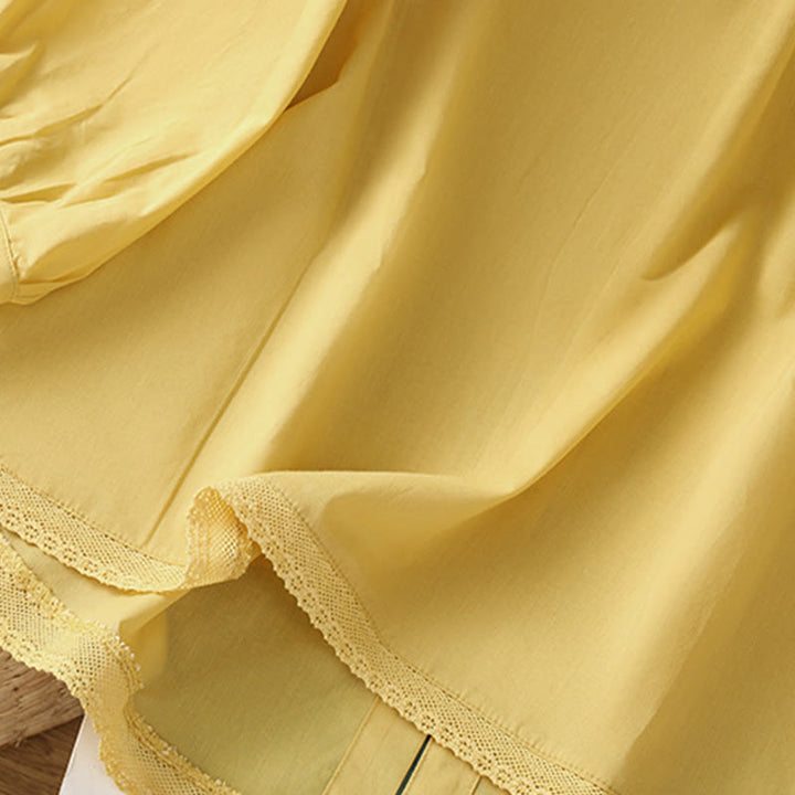 Chemise à col ras du cou en coton et lin à manches trois-quarts et simple boutonnage avec ourlet en dentelle et Buddha Stones - image 5