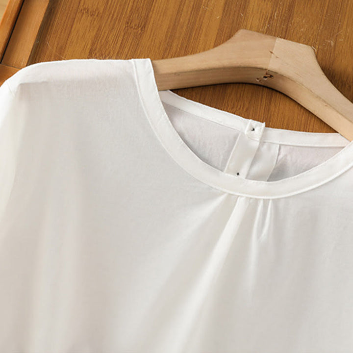 Chemise à col ras du cou en coton et lin à manches trois-quarts et simple boutonnage avec ourlet en dentelle et Buddha Stones - image 13