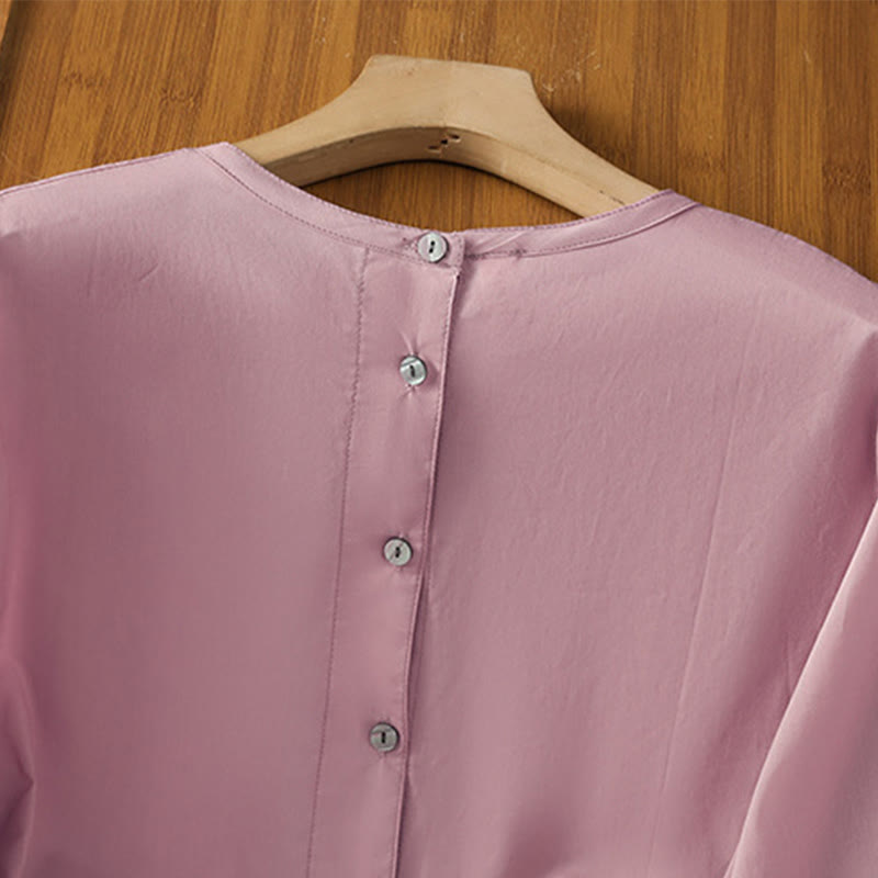 Chemise à col ras du cou en coton et lin à manches trois-quarts et simple boutonnage avec ourlet en dentelle et Buddha Stones - image 22