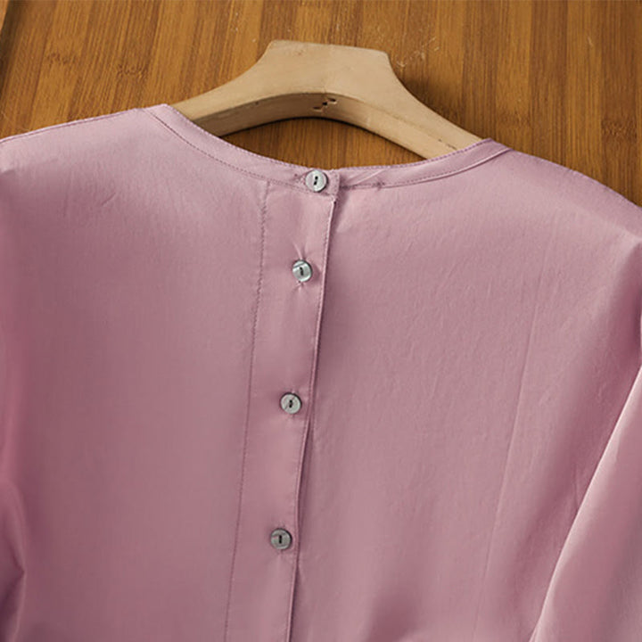 Chemise à col ras du cou en coton et lin à manches trois-quarts et simple boutonnage avec ourlet en dentelle et Buddha Stones - image 22